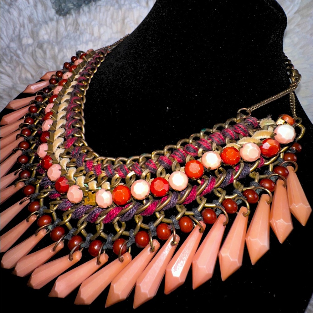 layered statement necklace by ZARA 2000s rare chunky velvet beaded grunge